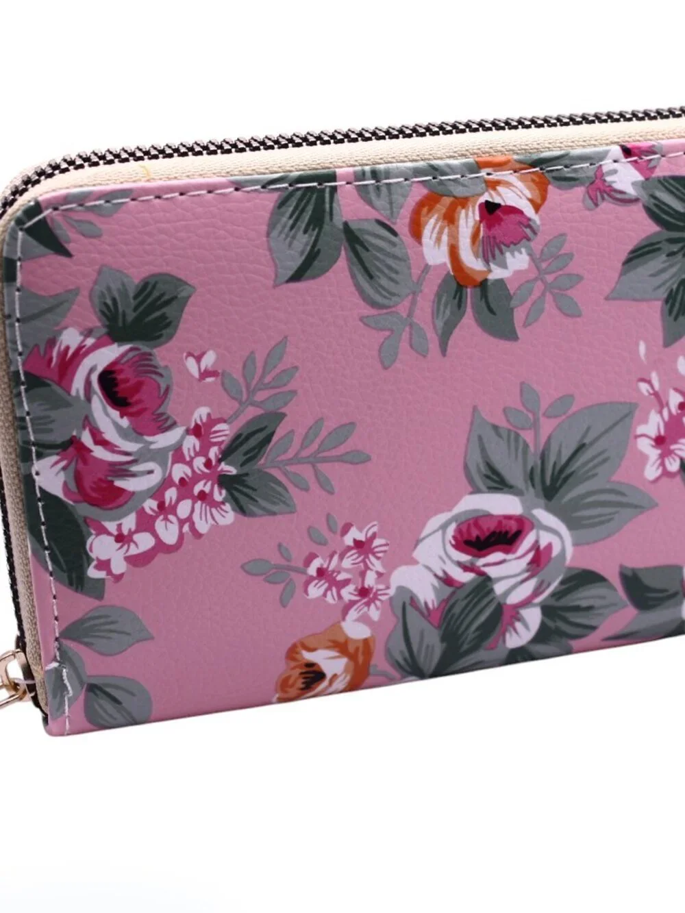 Pink Rose Floral Print Zip Wallet Clutch Easy to Hold and Carry 8 x4